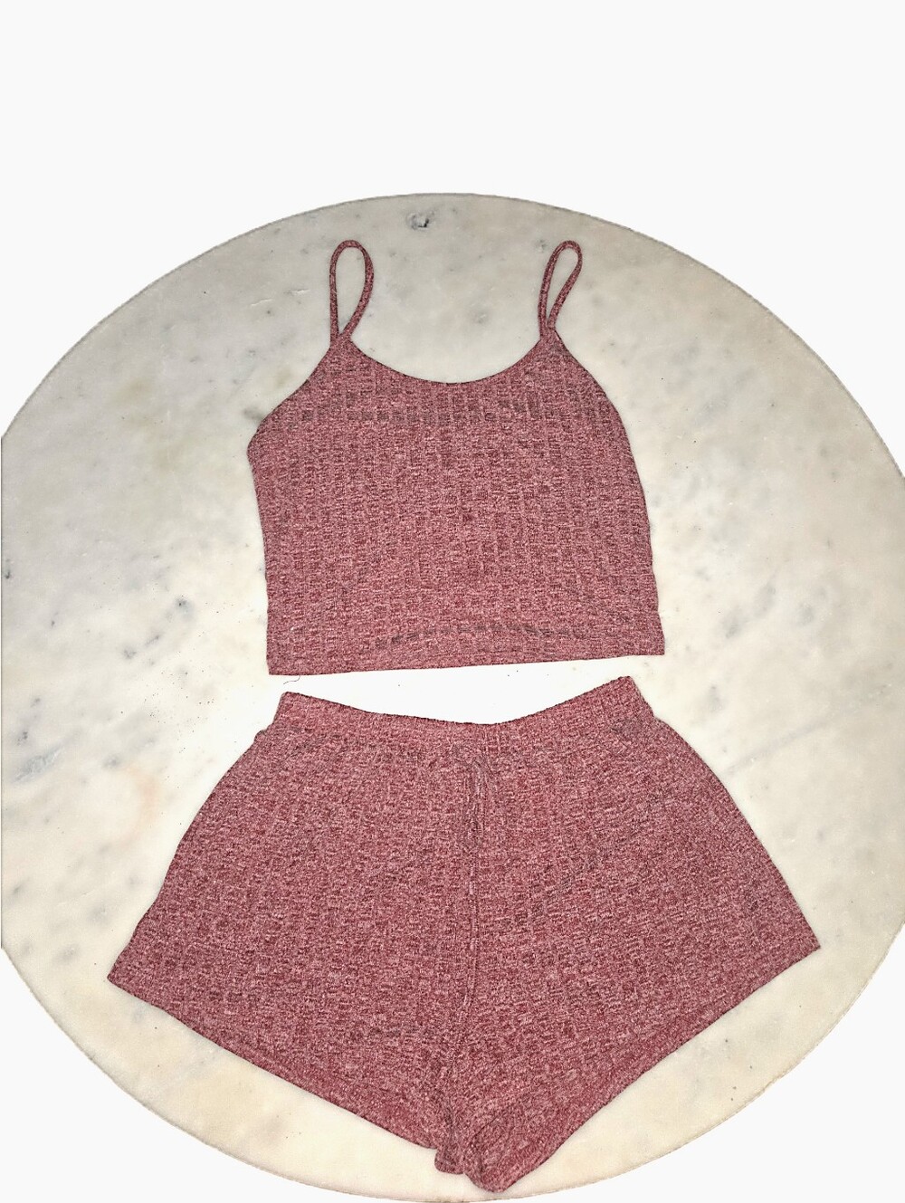 Pink Ribbed Lounge Set | 2 Piece Cami Tank & Shorts | Women's Size Medium